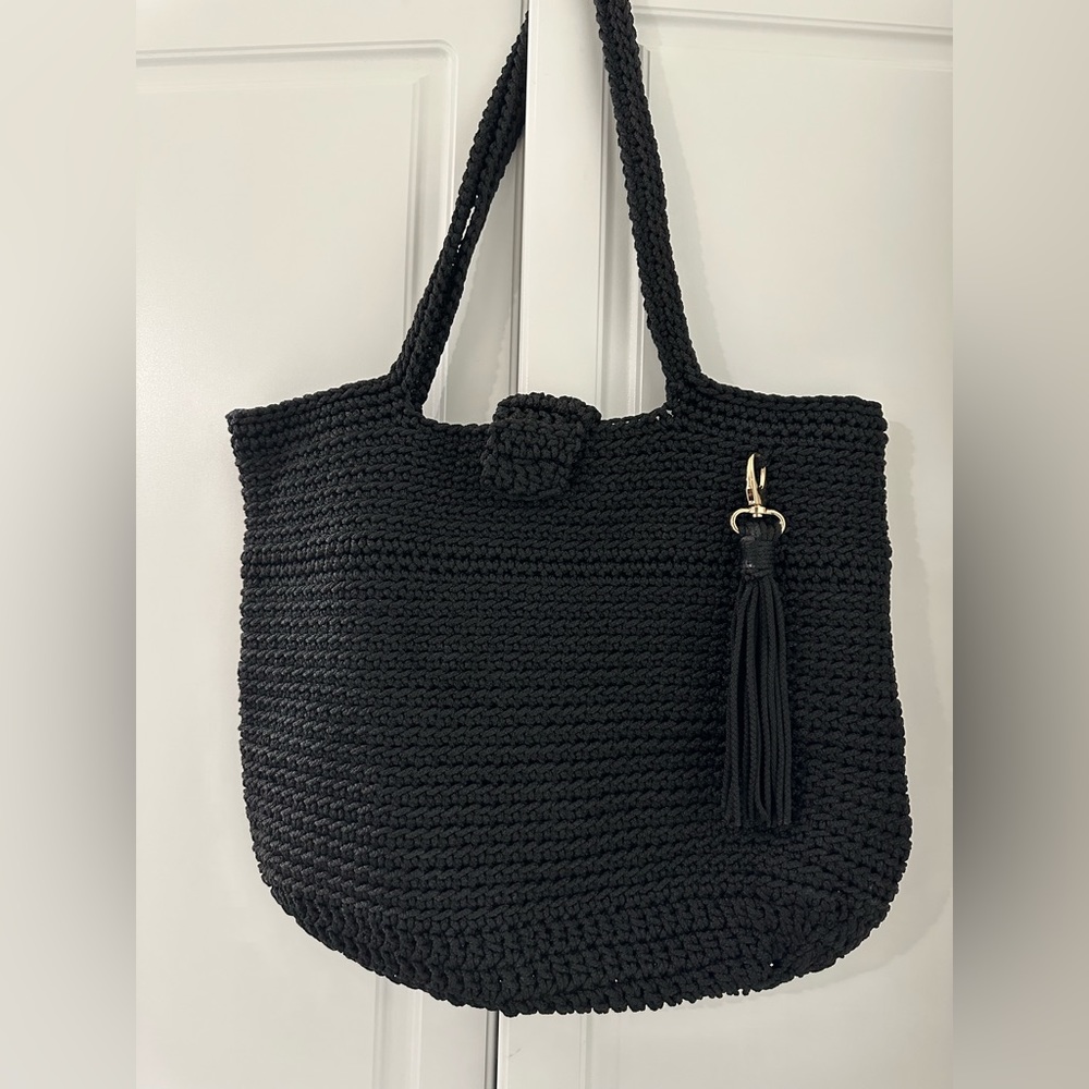Black handmade crochet big beautiful summer bag